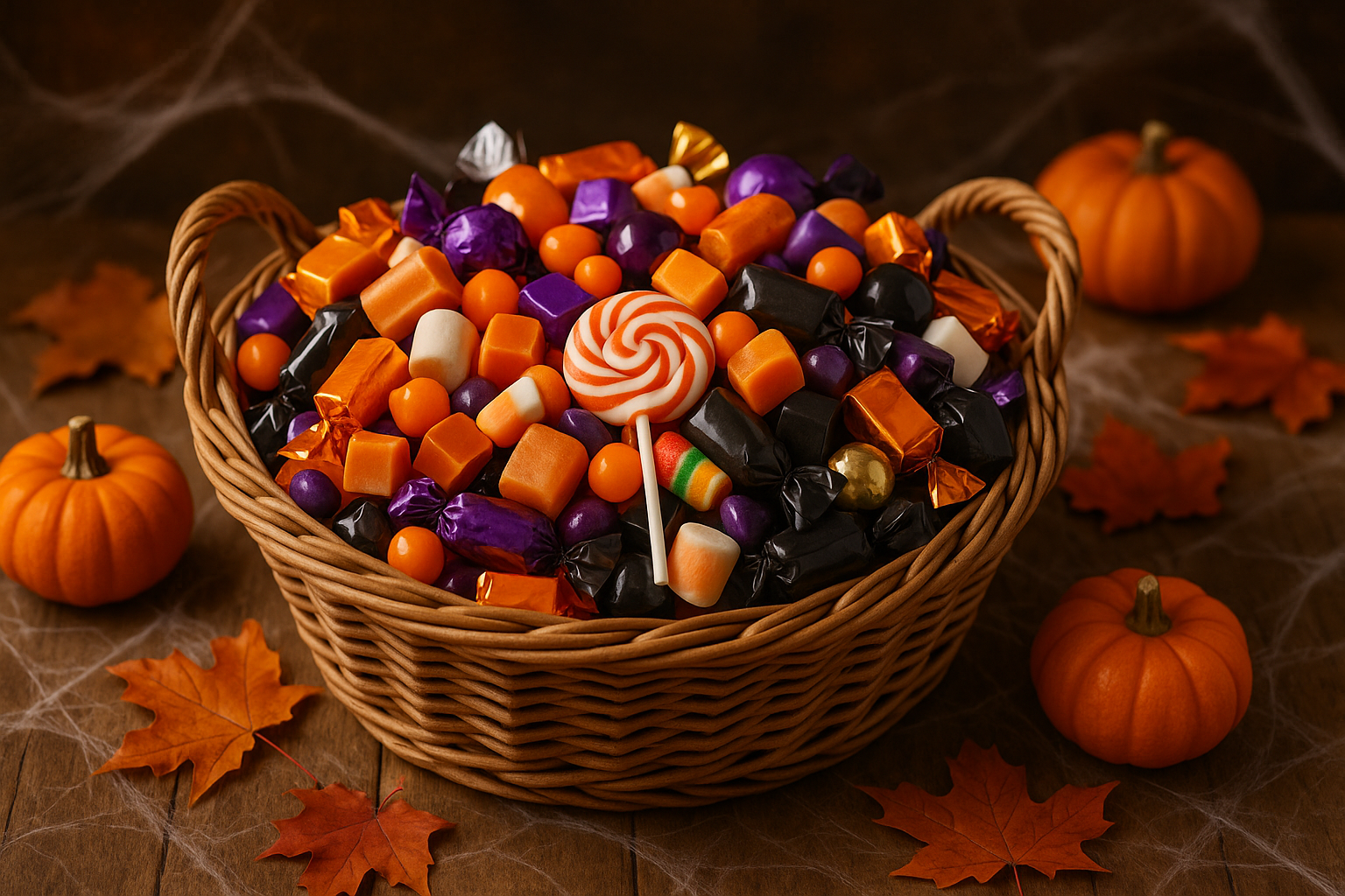 Panier de bonbons colorés pour Halloween
