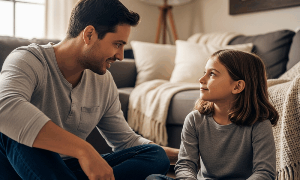 Parent pratiquant l'écoute active avec son enfant