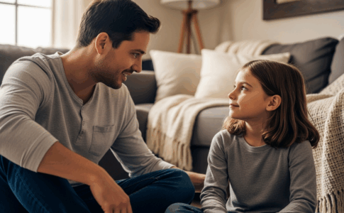 Parent pratiquant l'écoute active avec son enfant