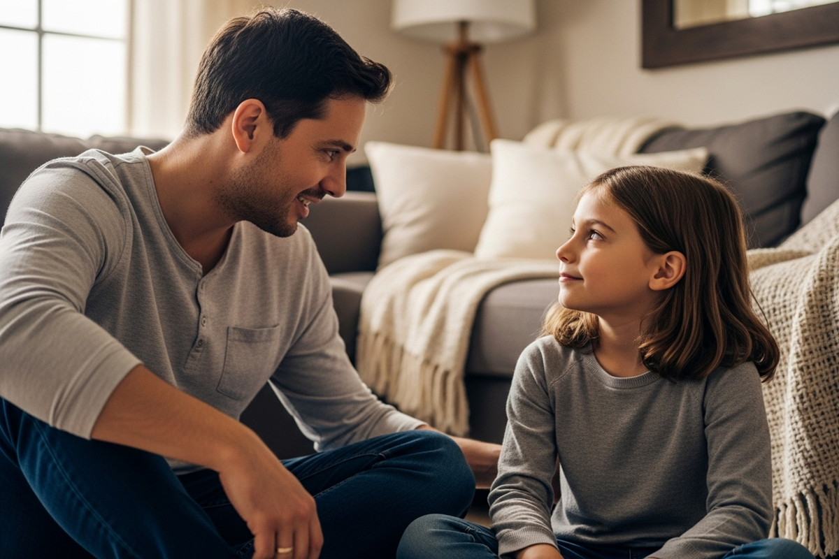 Parent pratiquant l'écoute active avec son enfant