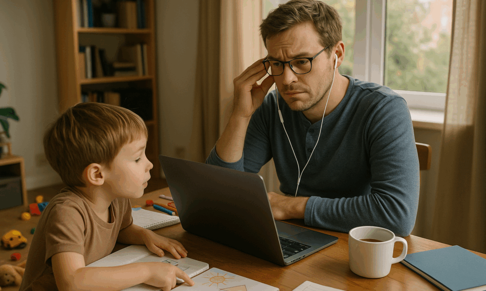 Parent en télétravail jonglant entre vie professionnelle et personnelle