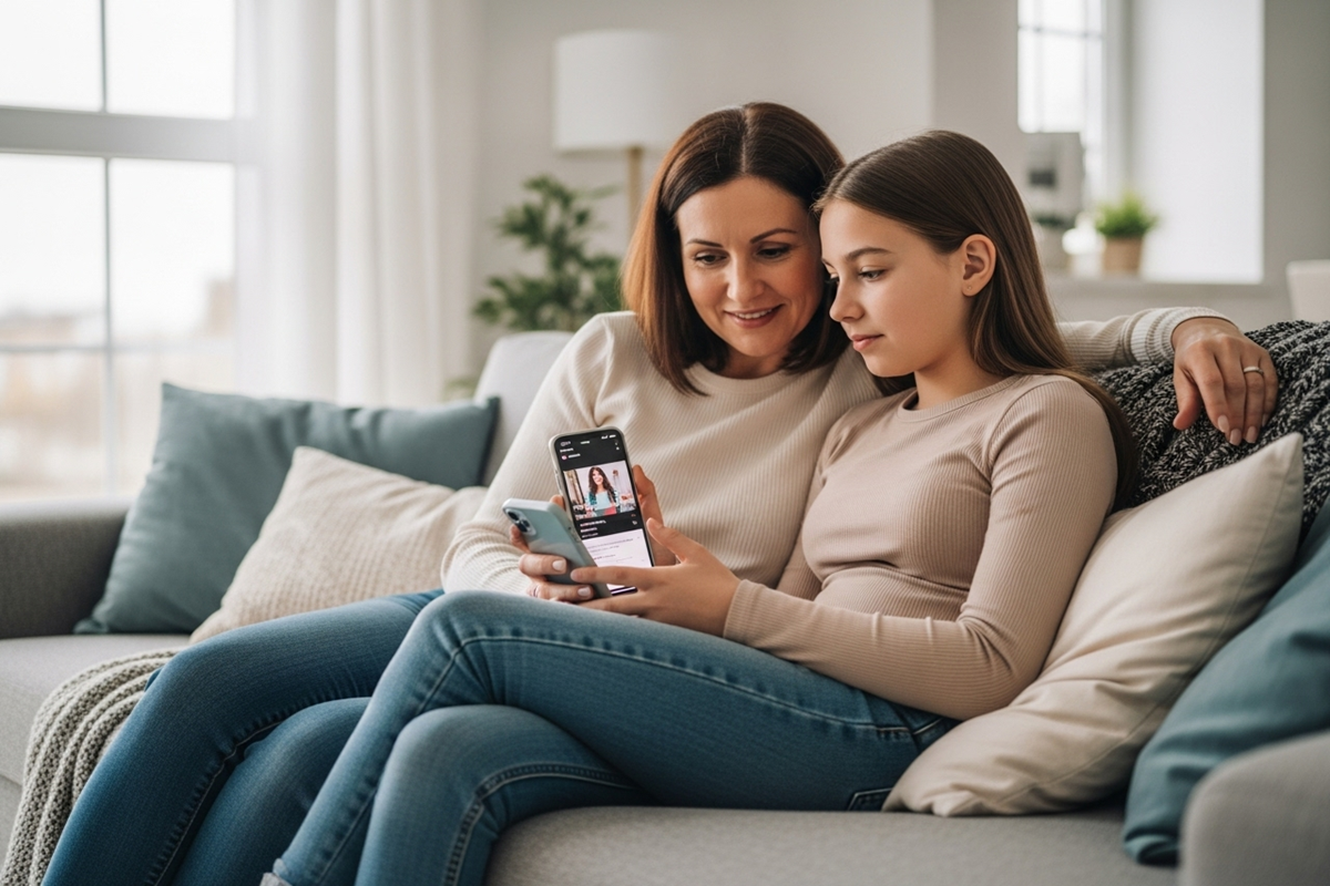 Parent discutant des dangers TikTok avec adolescent