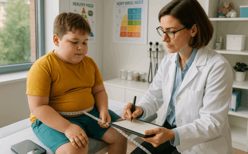 Pédiatre examinant un enfant en situation d’obésité