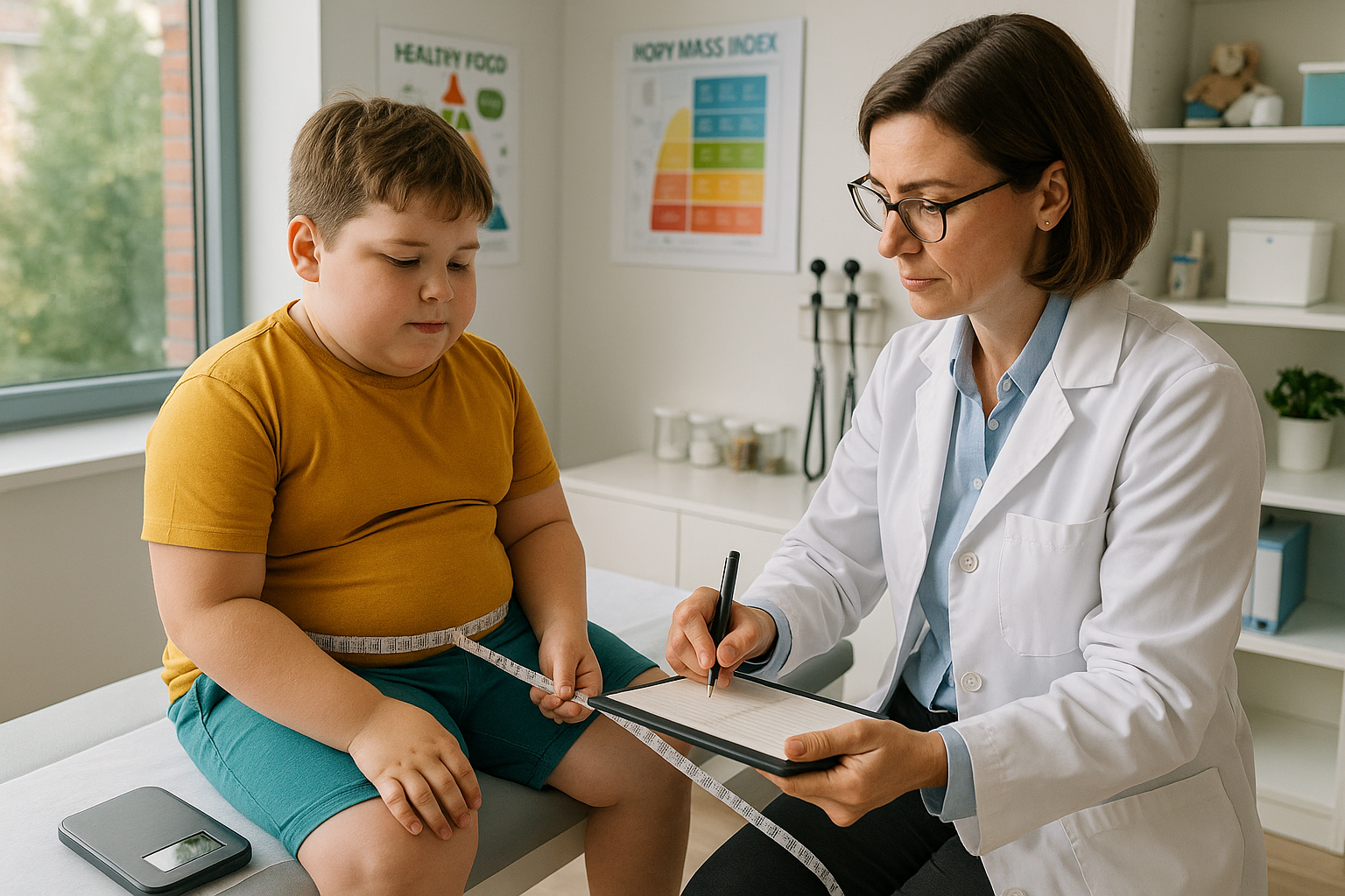 Pédiatre examinant un enfant en situation d’obésité