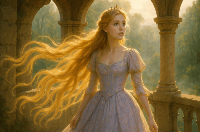 Princesse inspirée d’un conte de fées rappelant Raiponce live action