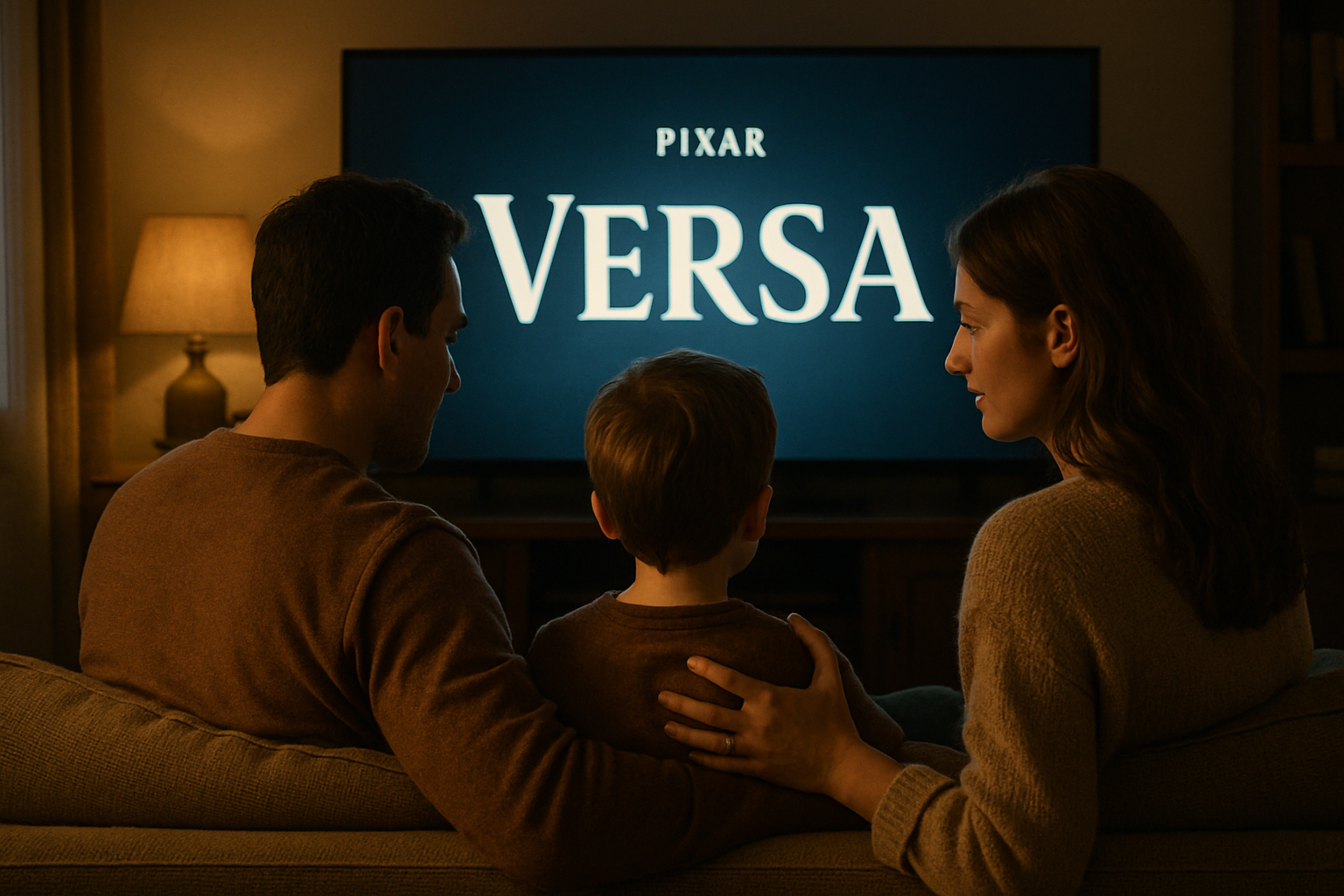 Une famille découvrant ensemble le film Versa