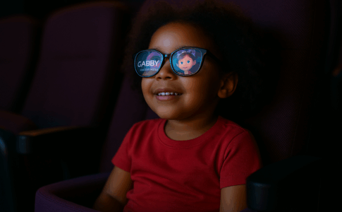Une fille regardant Gabby et la maison magique au cinéma