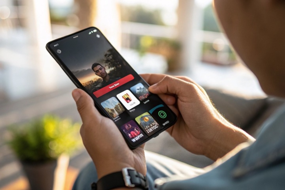 Interface PlayVOD sur smartphone montrant les catégories films famille