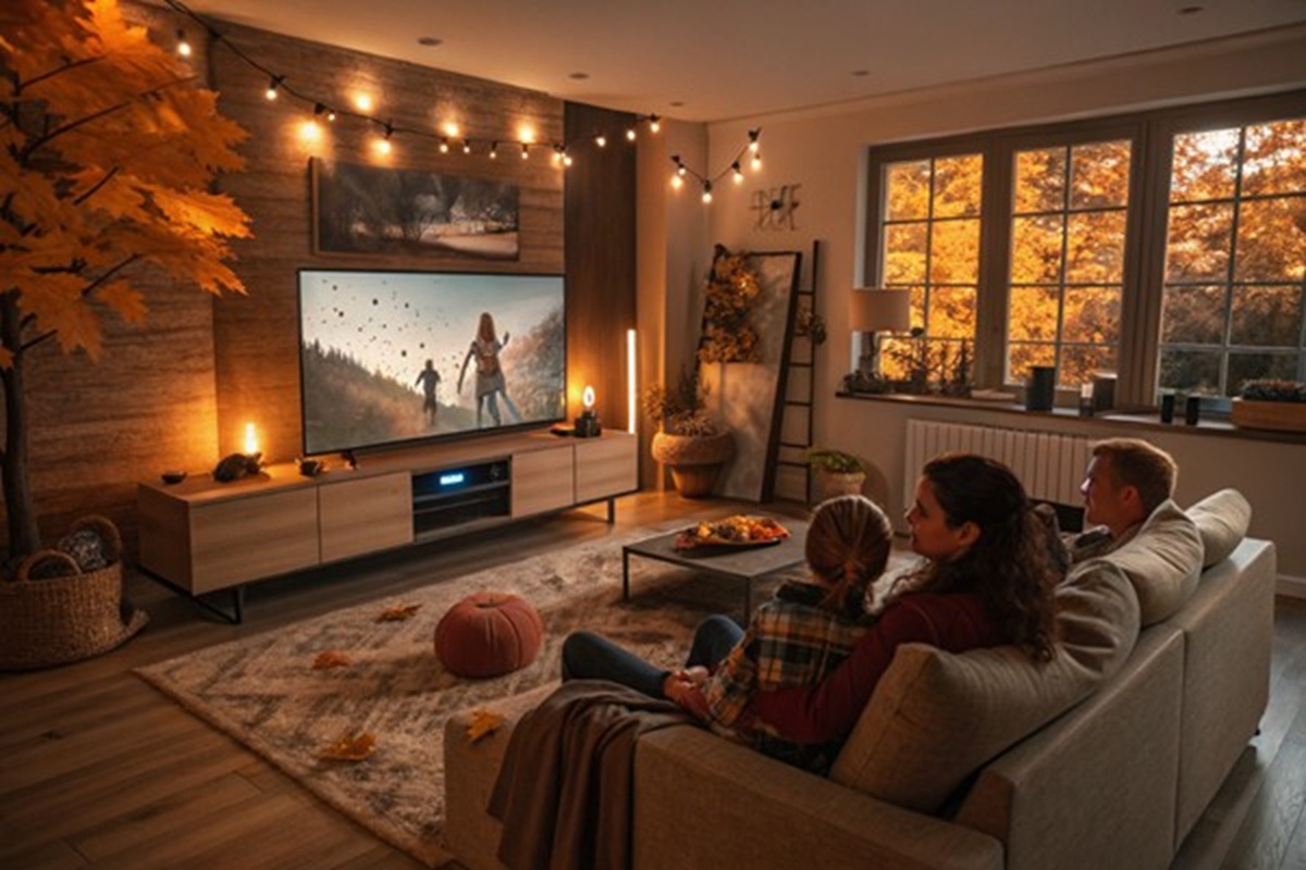 Famille profitant de divertissements variés en streaming