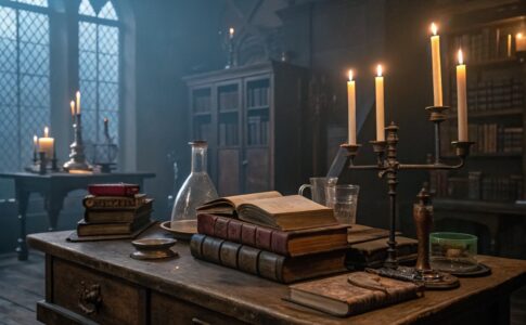 Laboratoire gothique évoquant l'univers de Frankenstein
