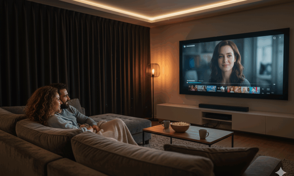 Couple qui regarde un film familial