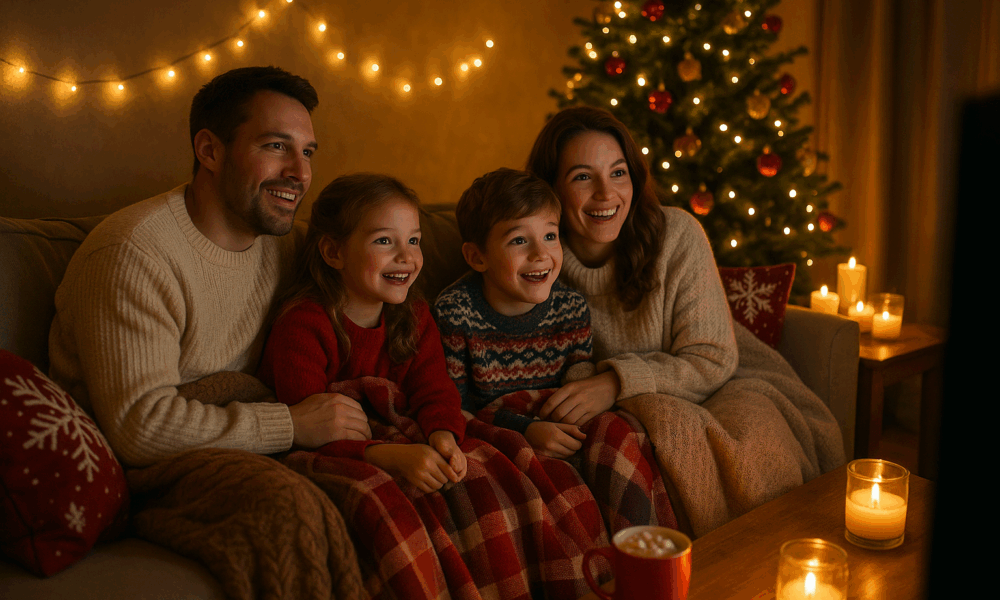 Famille visionnant des films de Noël