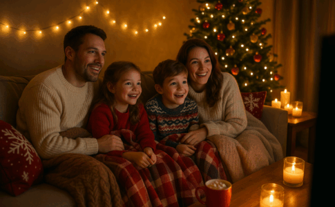 Famille visionnant des films de Noël