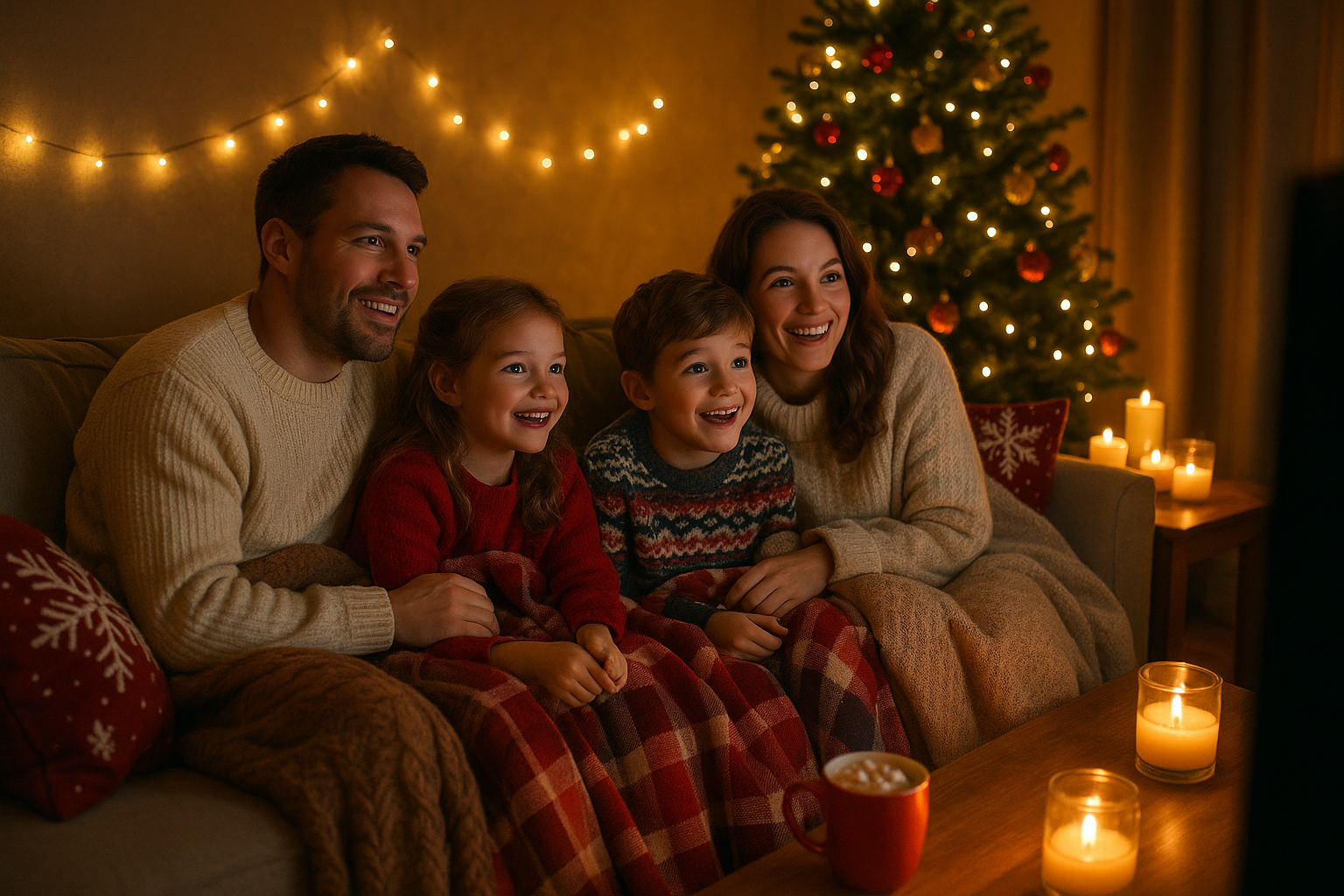 Famille visionnant des films de Noël