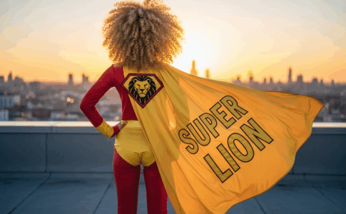 Fille qui porte un costume Super Lion