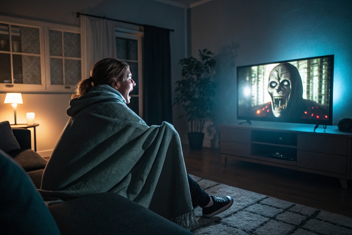 Une personne regardant un film d’horreur