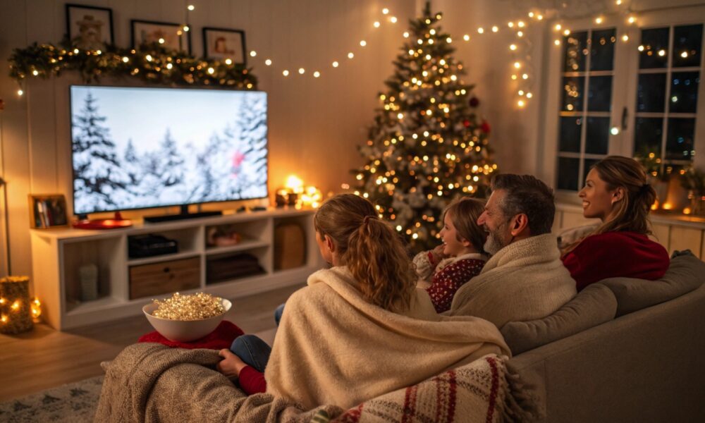 Une famille regardant un film