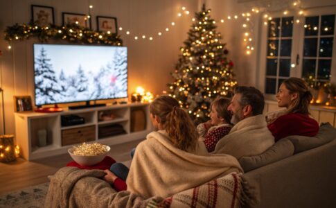Une famille regardant un film
