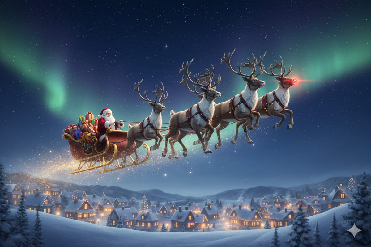 Le père Noël dans son traîneau