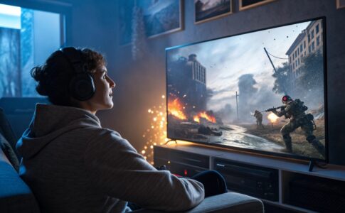 Une personne regardant un film d'action en streaming