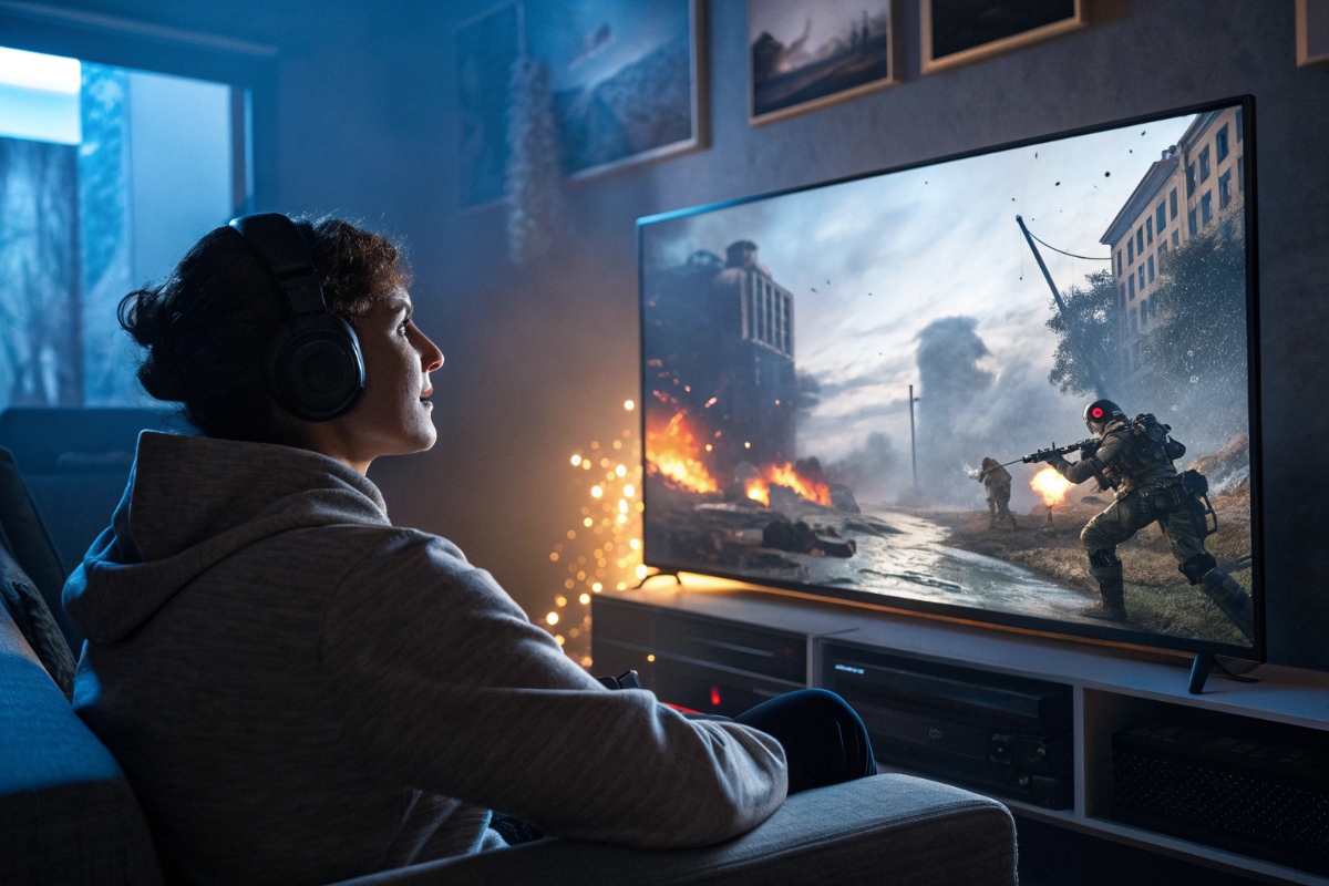 Une personne regardant un film d'action en streaming
