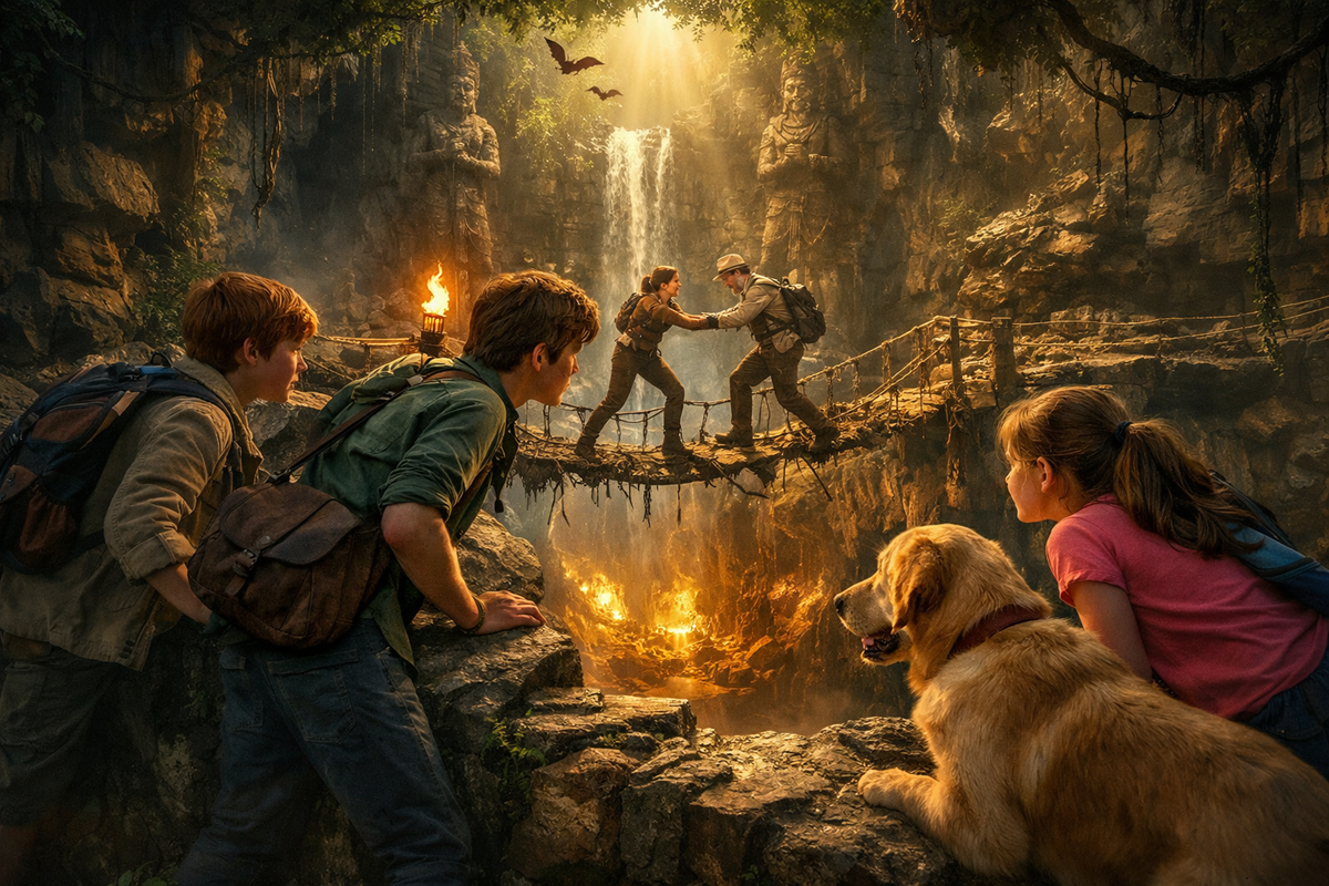 Scène d’aventure captivante dans un film familial