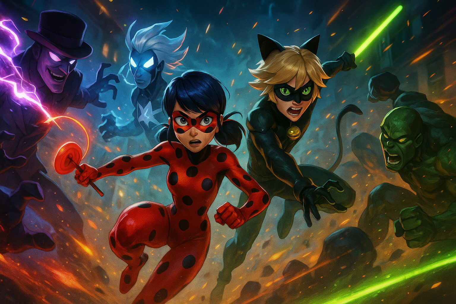 Scène de combat dans Miraculous