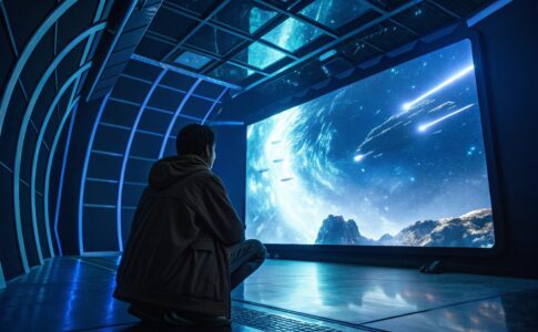 Une personne regardant un film de science-fiction en streaming