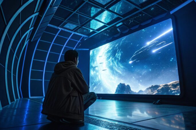 Une personne regardant un film de science-fiction en streaming