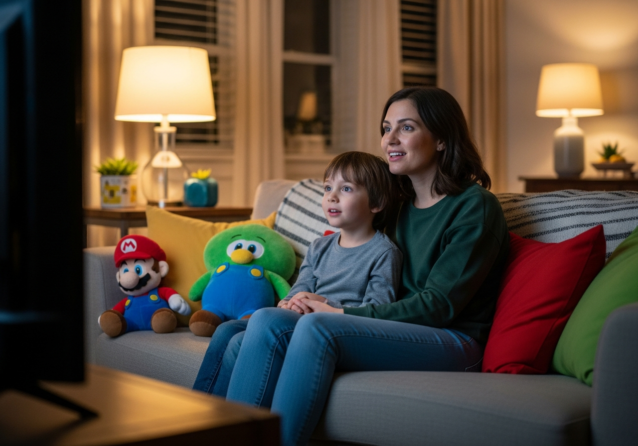 Une mère et sa fille regardant un film