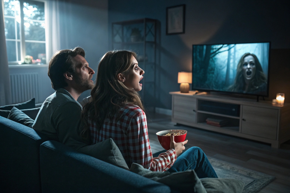 Un couple regardant le thriller Freaks