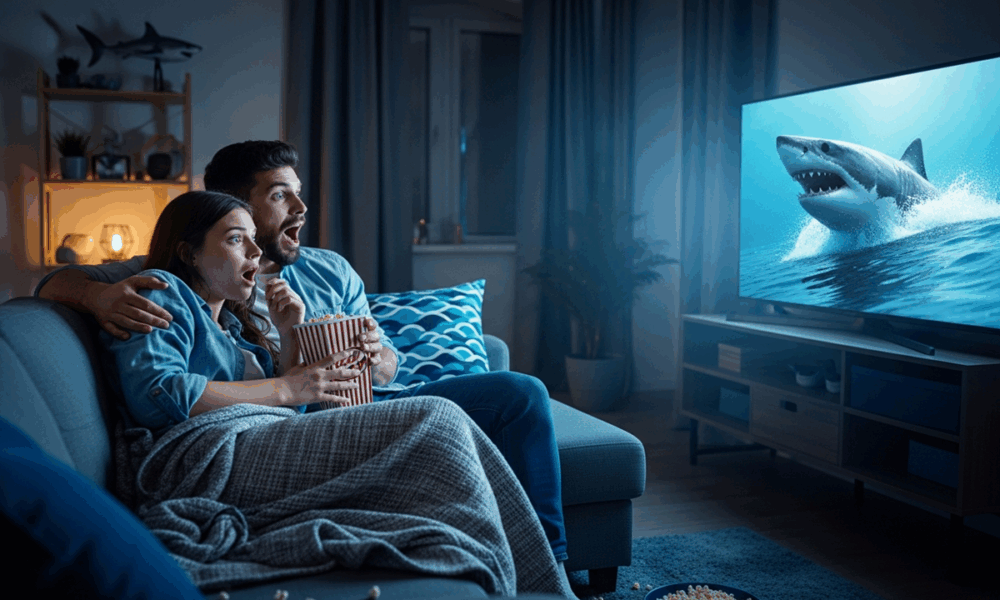 Couple regardant un film de requin
