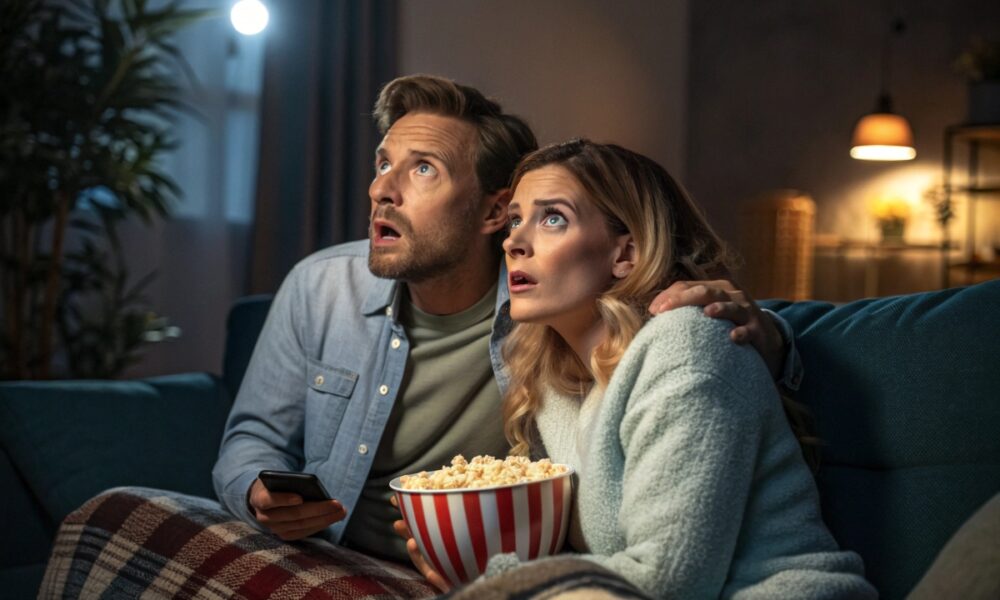 Un couple regardant un film à suspense