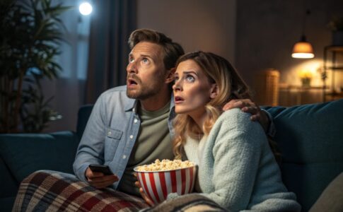 Un couple regardant un film à suspense
