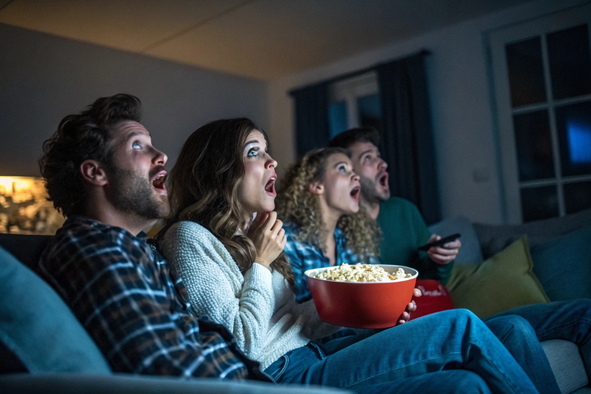 Des amis regardant un film d’horreur