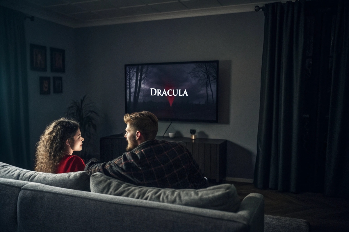 Un couple regardant le film Dracula