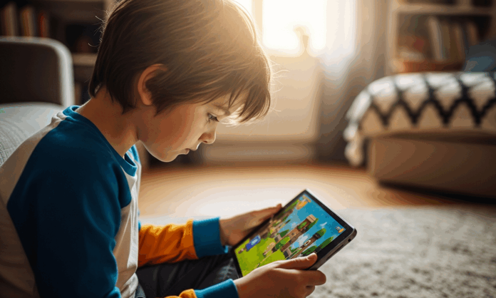 Un enfant qui joue aux jeux vidéo sur sa tablette