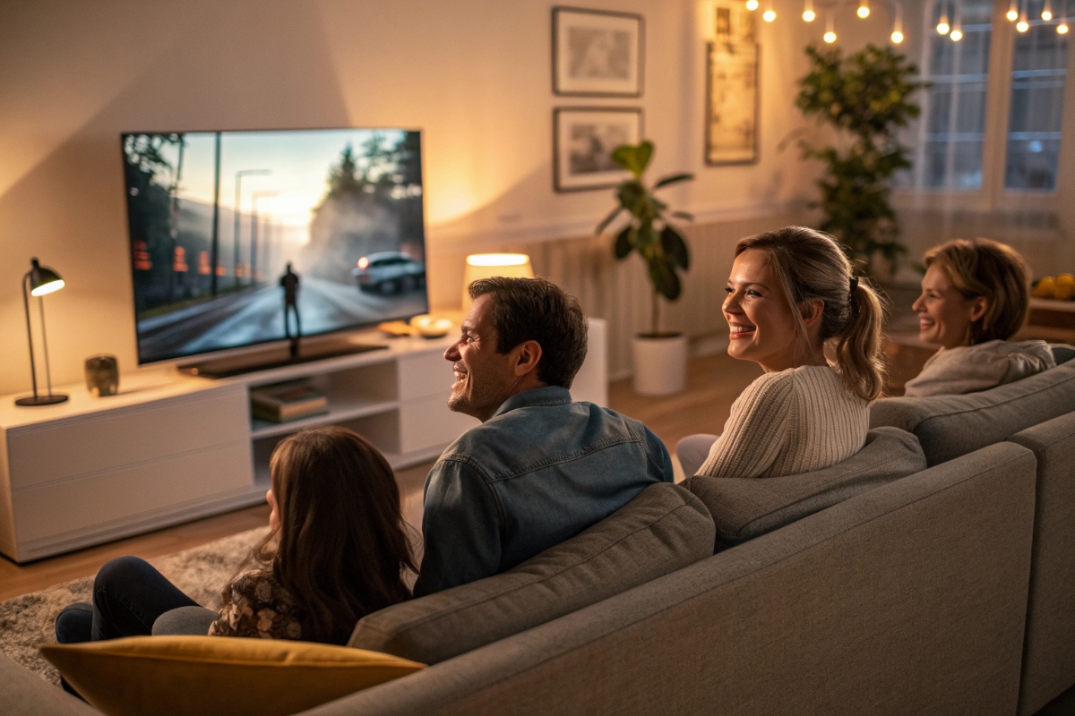 Une famille visionnant un film en VOD