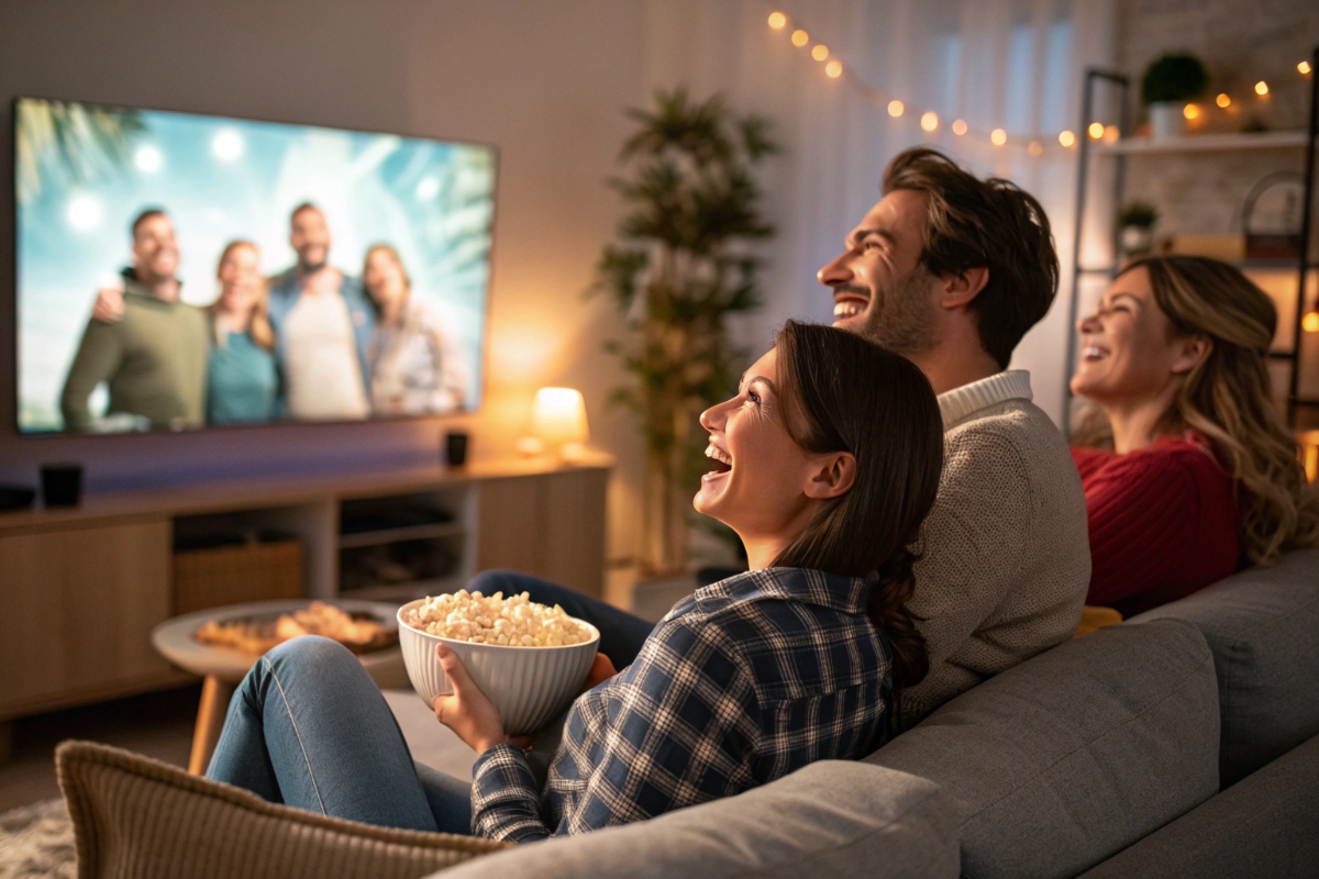 Famille regardant un film d’aventure fantastique  