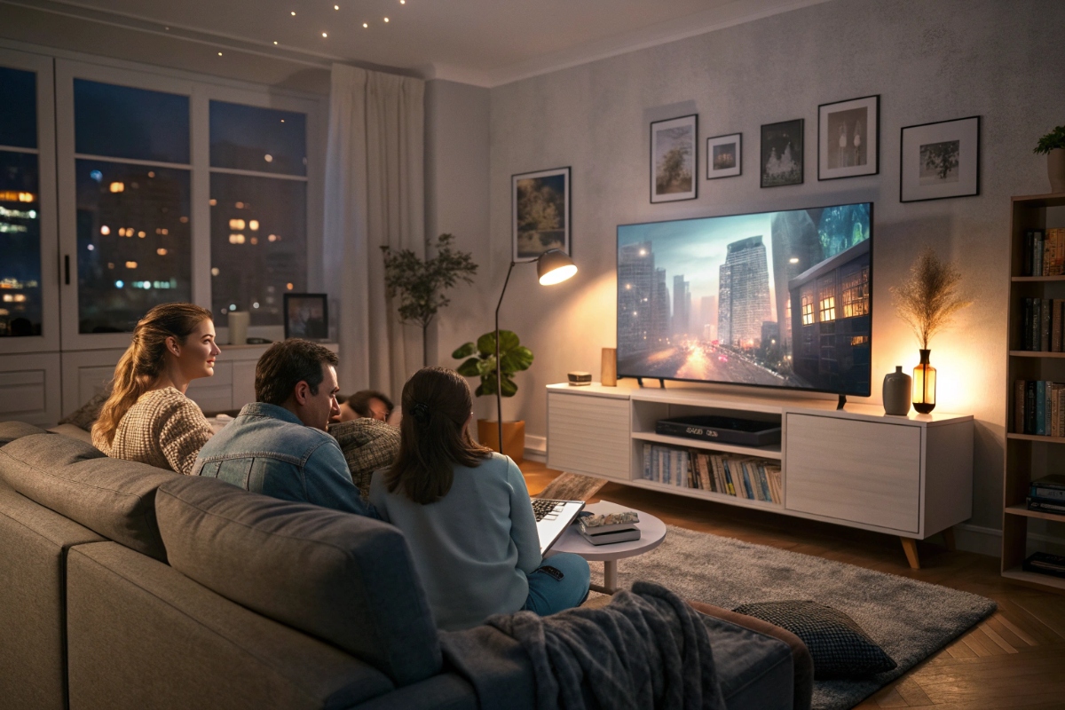 Une famille profitant de films en streaming