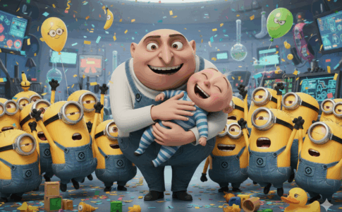 Gru tenant Gru Junior dans ses bras