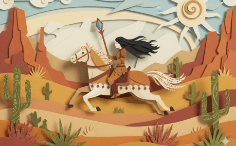 Illustration Maya chevauchant un cheval
