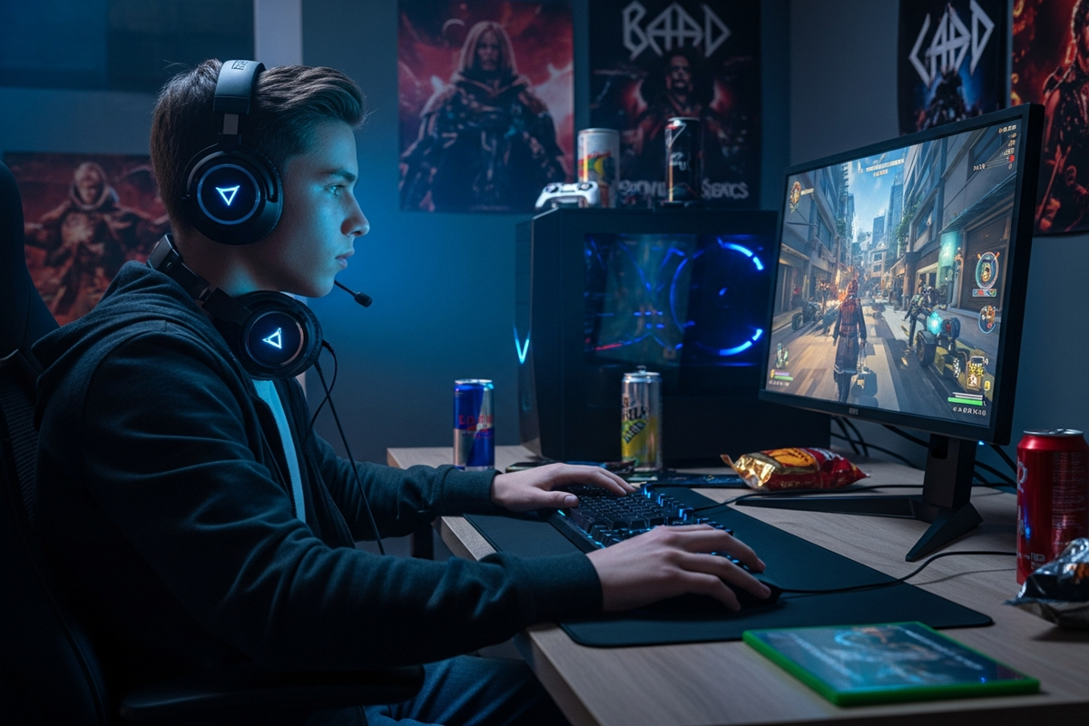 Un adolescent qui joue sur son ordinateur