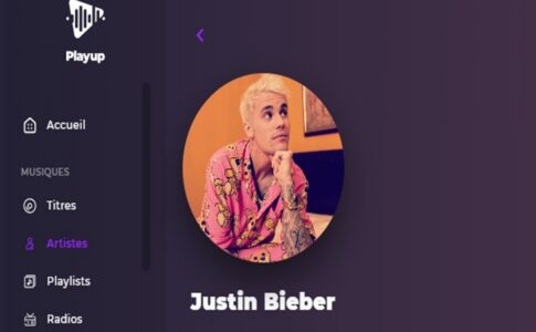 Page artiste de Justin Bieber sur Playup