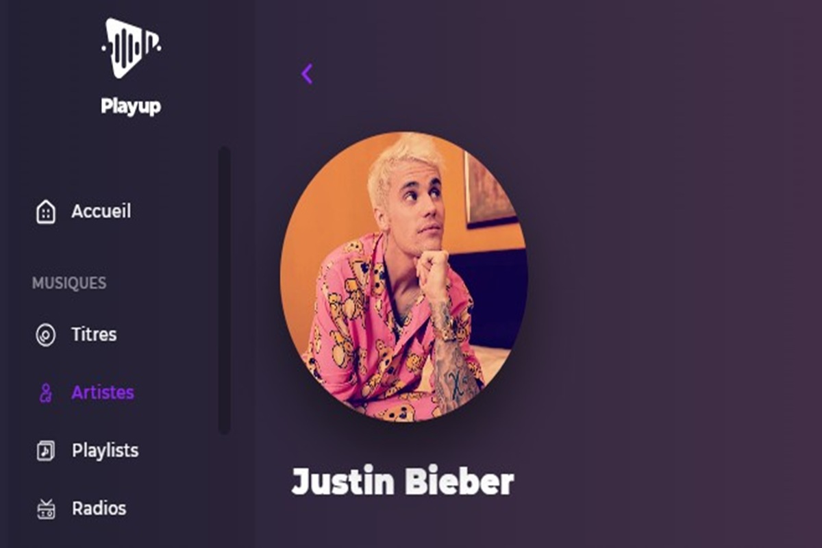 Page artiste de Justin Bieber sur Playup