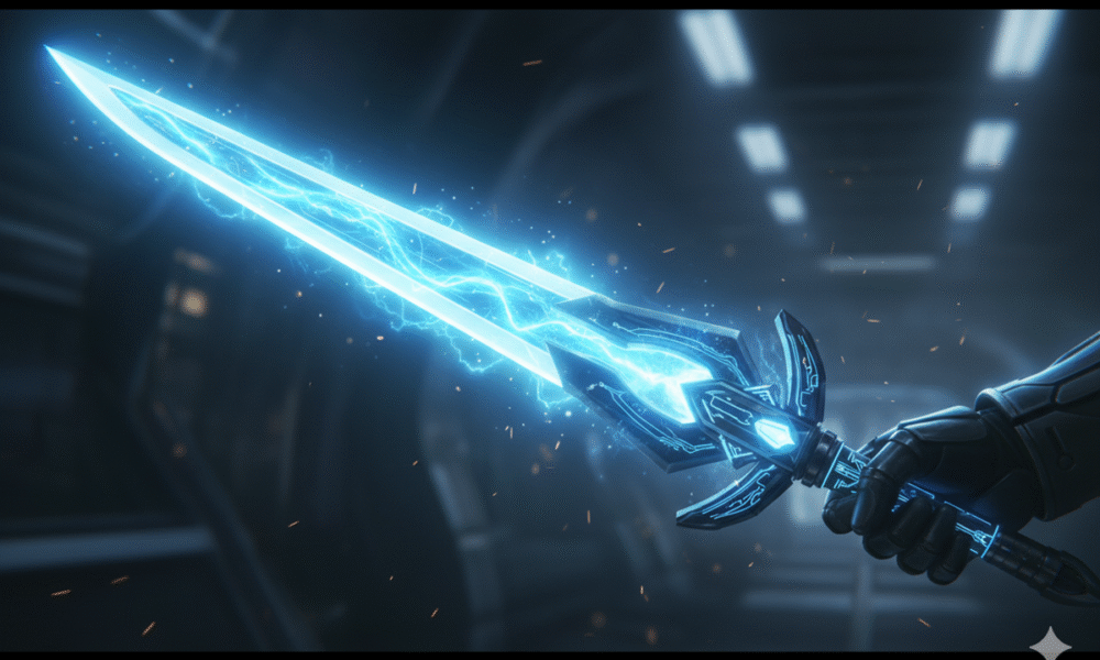 L’Épée Magique qui luit d’une lumière bleue