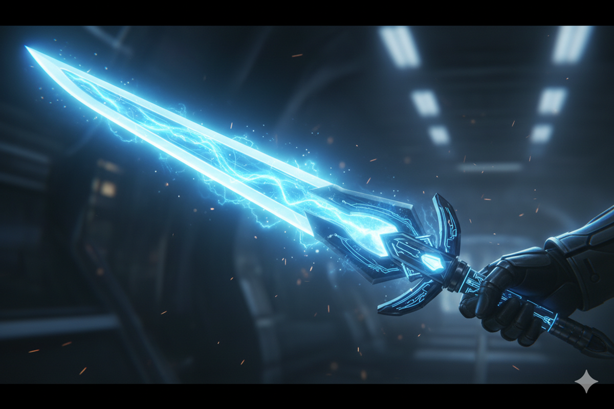 L’Épée Magique qui luit d’une lumière bleue