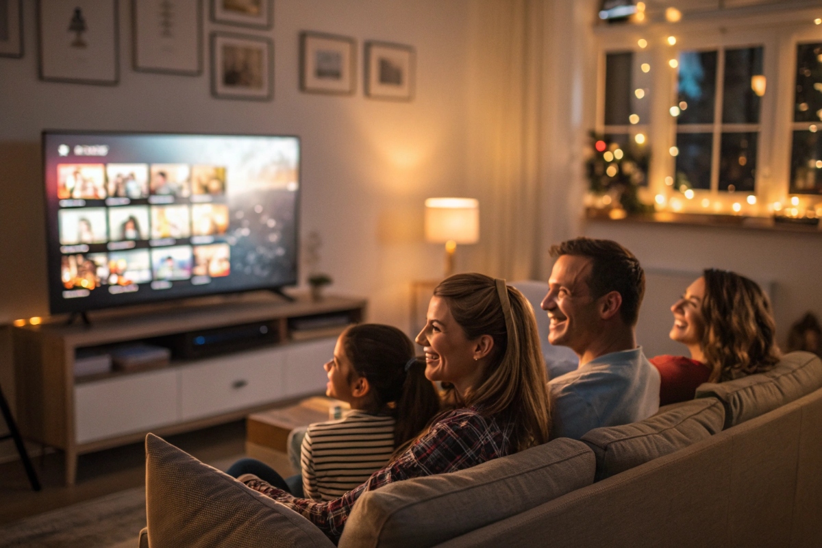 Une famille regardant plein de films