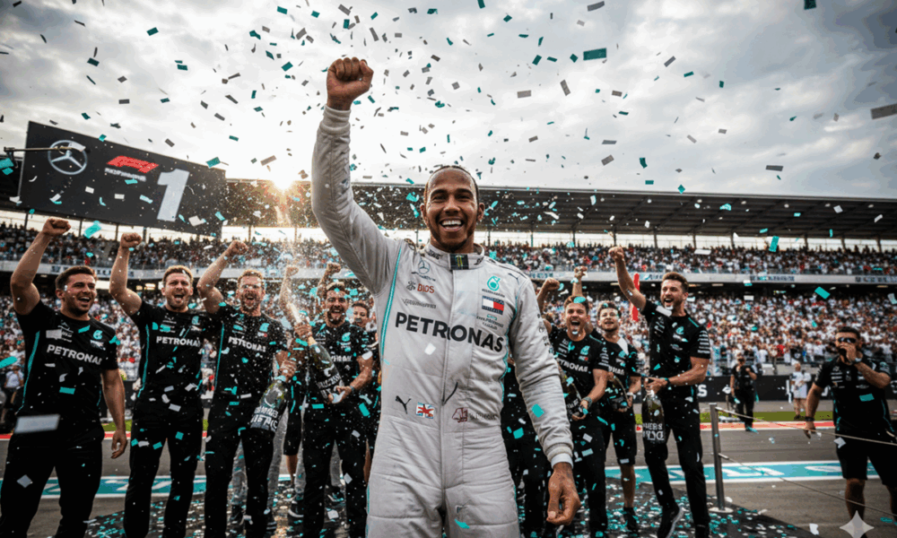 Lewis Hamilton célébrant un titre