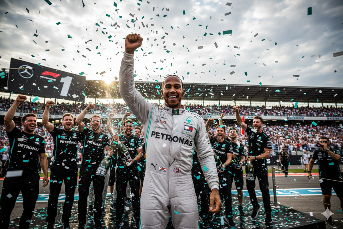 Lewis Hamilton célébrant un titre 
